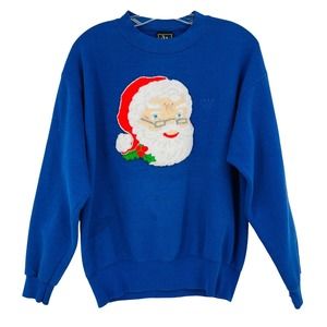 Vintage Jc Penney Adult M Blue Olympic Games Christmas Sweatshirt Santa Pullover